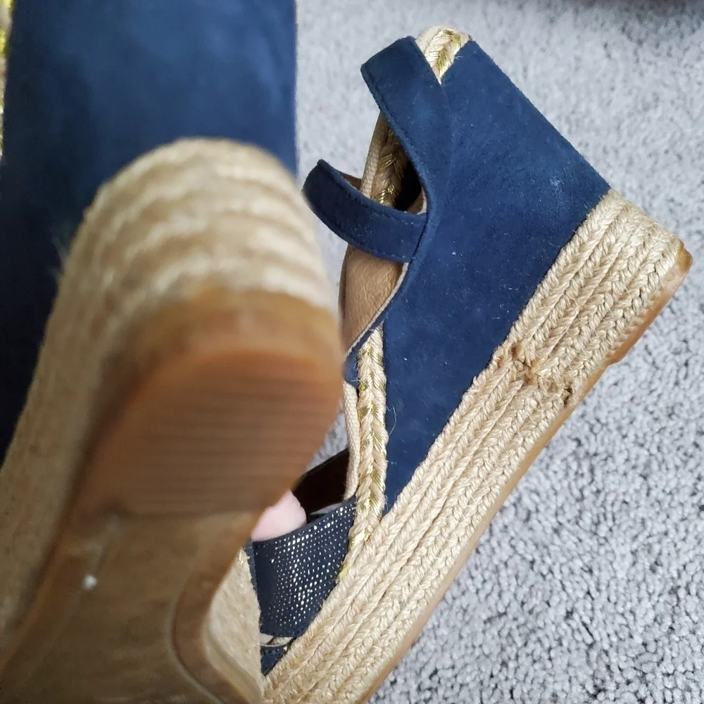 Minelli Navy Espadrille Wedge Sandals Made In Spain